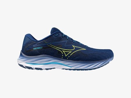 Mizuno Wave Rider 27 (D Width) - Pearl Blue Lime Green Navy (Mens) Hot on Sale