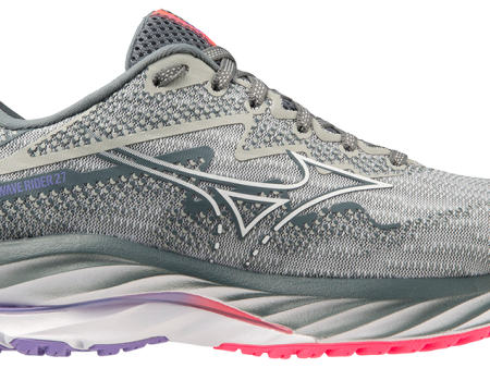 Mizuno Wave Rider 27 (D Width) - Pearl Blue White High-Vis Pink (Womens) For Discount