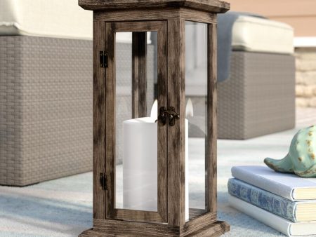 Muzam Brown Glass Wood Indoor   Outdoor Tabletop Lantern Candle Holder Supply