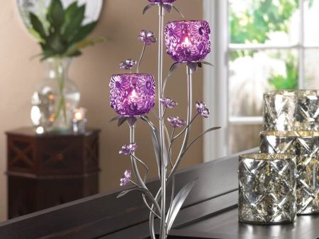 Varile Fuchsia Glass Metal Iron Tabletop Candelabra on Sale